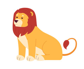 WIld lion sitting semi flat color vector character. Spirit animal. Editable full body animal on white. Simple cartoon spot illustration for web graphic design