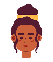 African american girl semi flat vector character head. Trendy bun hairstyle. Editable cartoon avatar icon. Face emotion. Colorful spot illustration for web graphic design, animation