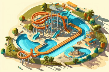 Aqua park, water slides, vector style illustration.