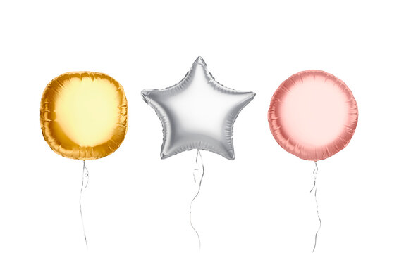 Blank colored round and star balloon flying mockup, front view