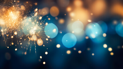 Festive abstract blue and gold blurred background