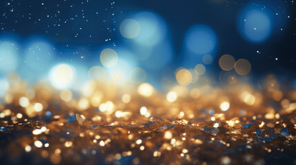 Holiday-themed abstract gold and blue bokeh