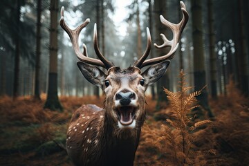 surprised deer in the forest - funny animal picture - astonished wild animal - hilarious picture of a deer - generative ai © Cristiano Venti