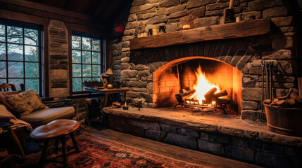 Cozy and warm cabin with a fireplace in the forest