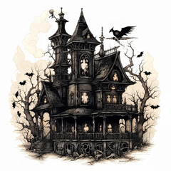 Halloween haunted house illustration