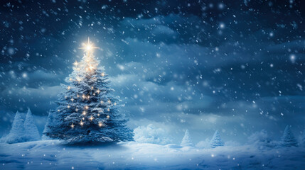 Christmas tree with a starlight on a winter night