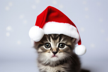 Obraz na płótnie Canvas Cute kitten wearing a Santa hat