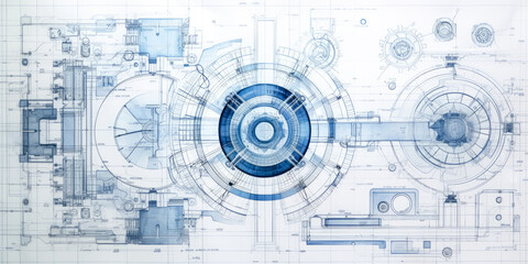 Schematic drawings of parts mechanical engineering Background, industrial texture, rounded, analog, blueprints wallpaper. 