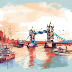 River Thamespanorama with The Tower Bridge. Vector illustration design.