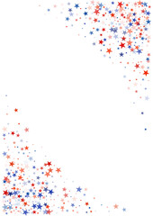 USA flag stars background, red and blue stars confetti