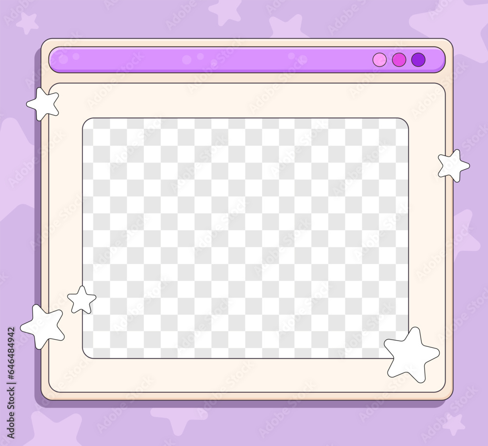 Fototapete Retro computer open window, dialog screen with empty frame for pictures, vector illustration in 2000s aesthetics.