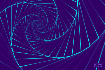 Abstract Purple and Blue Pattern with Stairs. Banner of Polygonal Texture Pentagon Tunnel. Geometric Psychedelic Background. Vector. 3D Illustration