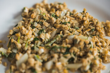 Escamoles, Insects, typical Mexican food, which can be accompanied with sauce and with tortilla as a taco