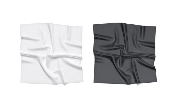 Blank black and white twill silk scarf mockup, top view