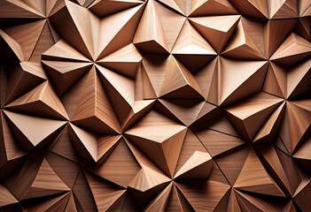 Wooden background, pattern of wooden blocks segments, wall decor. Generative AI.