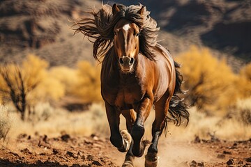 Obraz na płótnie Canvas Wild Horse Sprinting in the Field - Untamed Spirit - Dusty Trail Blaze - Generative AI