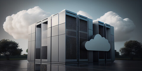 Cloud data storage concept, data center illustration. AI generative. - obrazy, fototapety, plakaty