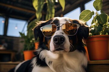 Cool Canine in Sunglasses - Urban Dog with a Nomadic Spirit - Trendsetting Pet Fashion - Reflective Summer Shades - Generative AI