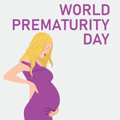 Pregnant woman in elegance dress. World premature day of infants. November 17.