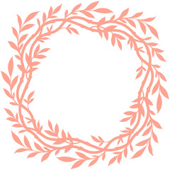 Pale pink branch with foliage frame. Wreath illustration.