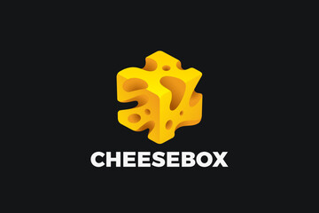 Cheese Logo Box Cube Shape Design Vector template.