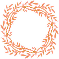 Fototapeta na wymiar Pale orange branch with foliage frame. Wreath illustration.