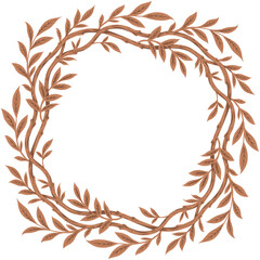 Brown branch with foliage frame. Wreath illustration.