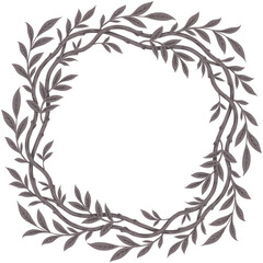 Gray branch with foliage frame. Wreath illustration.