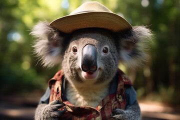 a cute koala wearing a hat