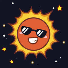 Cute Expressive Cartoon Space Planets and Stars Vector for Children