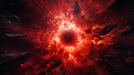 a crimson exploding star with a rough surface background