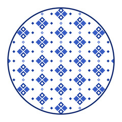 Porcelain plate with traditional blue on white design in Asian style. design pattern for background, plate, dish, bowl, lid, tray, salver, vector illustration art embroidery. diamond pattern plate.