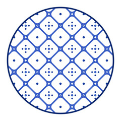 Porcelain plate with traditional blue on white design in Asian style. design pattern for background, plate, dish, bowl, lid, tray, salver, vector illustration art embroidery. dice face pattern plate.