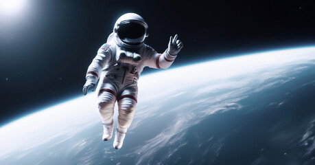 immagine primo piano di astronautia nella tuta spaziale che fluttua libero nello spazio, spazio...