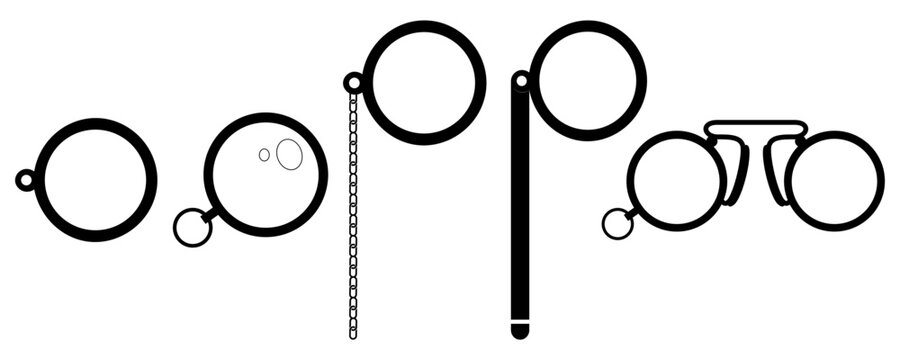 Glass monocle, monocle glasses on a chain, retro glasses vector icons on white background eps10