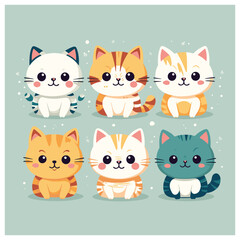 set of cute cat vector