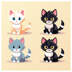 set of cute cat vector