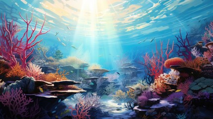 Fototapeta na wymiar Underwater sea world. Ecosystem. Bright multi-colored corals on the ocean floor