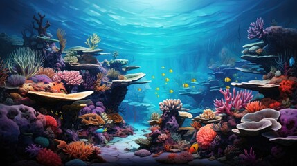 Underwater sea world. Ecosystem. Bright multi-colored corals on the ocean floor