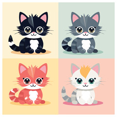 set of cute cat vector