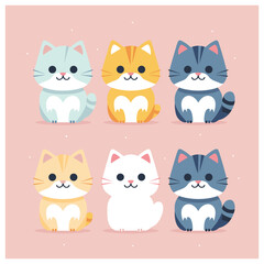 set of cute cat vector