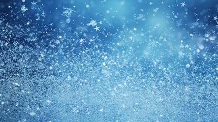 Fototapeta na wymiar Background of blue and silver frozen snow, winter, ice cold, sparkle stars, and glitter. Abstract holiday, Christmas, and New Year texture