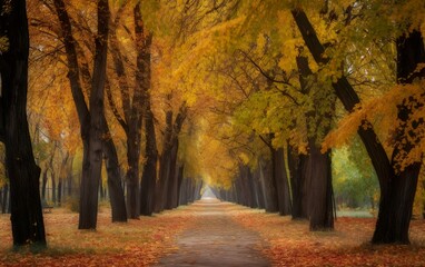 Autumn alley .tree alley in the park in autumn time. AI, Generative AI