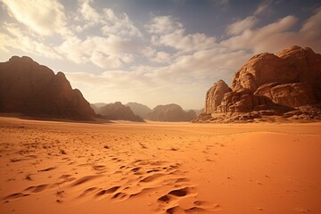 Fototapeta na wymiar Desert landscape in Wadi Rum, Jordan. Generative AI