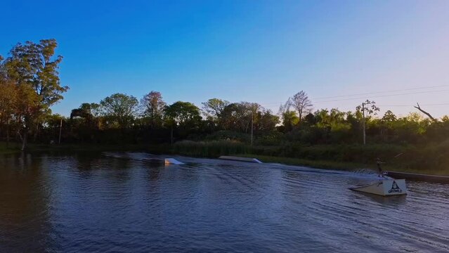 Camping, green, sunset, Waveboard training