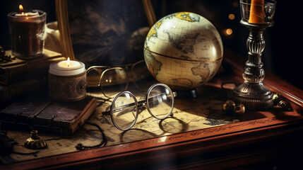 Fototapeta na wymiar Travel concept with globe and world maps