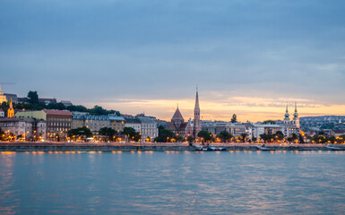 Danube river embankment of the city of Budapest. City evening photo. - 646495375
