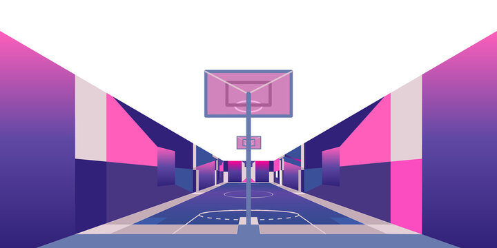 90s Style Street Basketball Court Neon Colors Transparent Background - Cancha De Baloncesto Callejera Estilo Años 90 Colores Neon Fondo Transparente