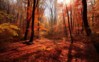 Fototapeta premium Color autumn forest. AI, Generative AI