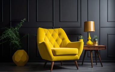 Colorful interior with a yellow armchair. AI, Generative AI